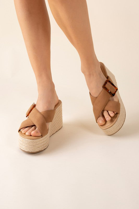 Espadrille Platform Slides TAN