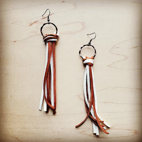 Deer Skin Tassel Earring Tan and Wh