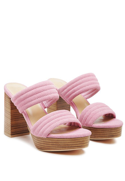 SUEDE SLIP-ON BLOCK HEELED SANDAL PINK