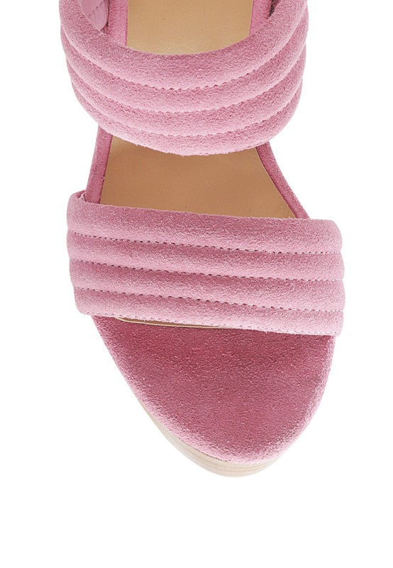 SUEDE SLIP-ON BLOCK HEELED SANDAL PINK