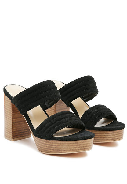 SUEDE SLIP-ON BLOCK HEELED SANDAL BLACK