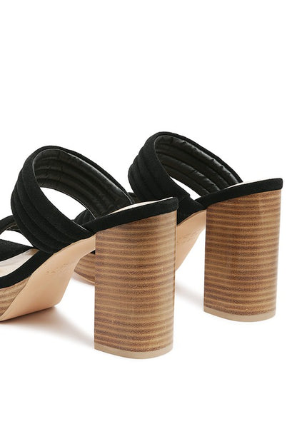 SUEDE SLIP-ON BLOCK HEELED SANDAL BLACK