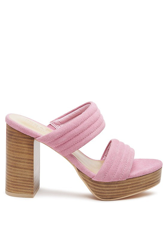 SUEDE SLIP-ON BLOCK HEELED SANDAL PINK