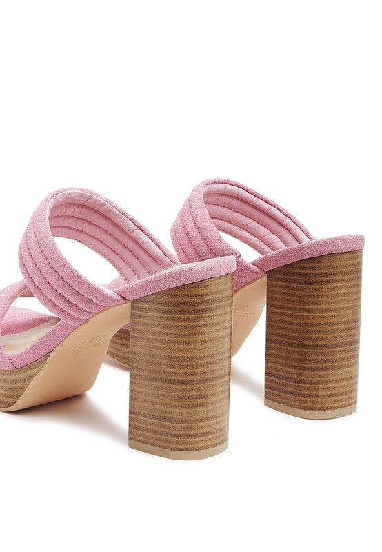 SUEDE SLIP-ON BLOCK HEELED SANDAL PINK