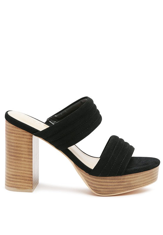 SUEDE SLIP-ON BLOCK HEELED SANDAL BLACK