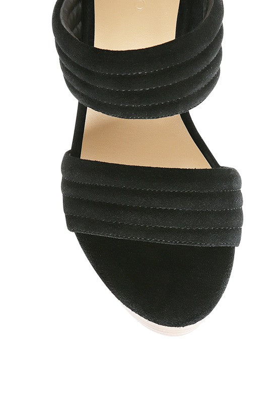 SUEDE SLIP-ON BLOCK HEELED SANDAL BLACK