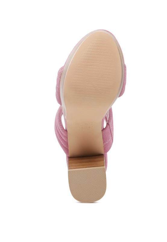 SUEDE SLIP-ON BLOCK HEELED SANDAL PINK