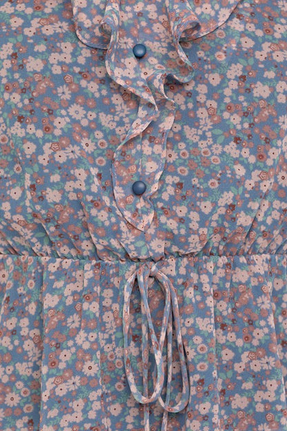 Floral Drawstring Waist Ruffle Hem Top up close pattern