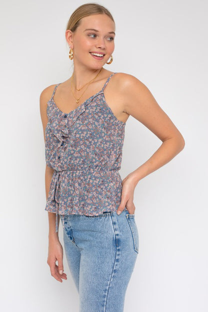 Floral Drawstring Waist Ruffle Hem Top Side view