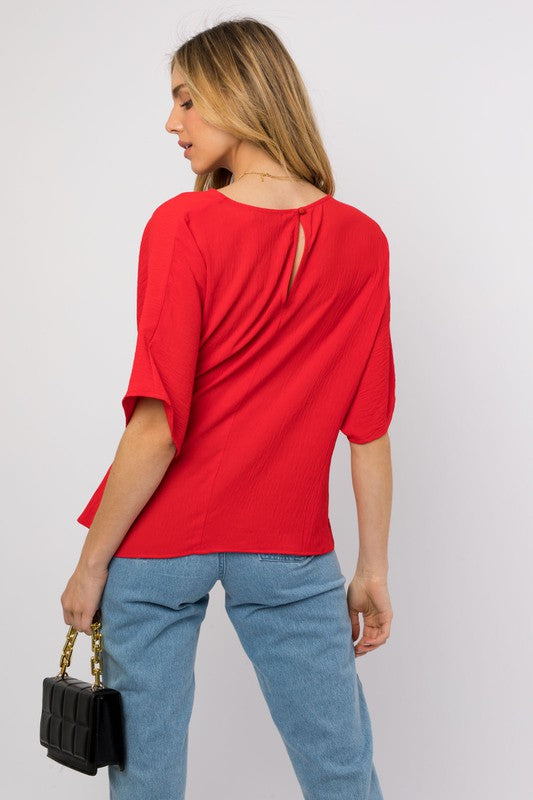 Side Cross Tie Blouse Red Back View