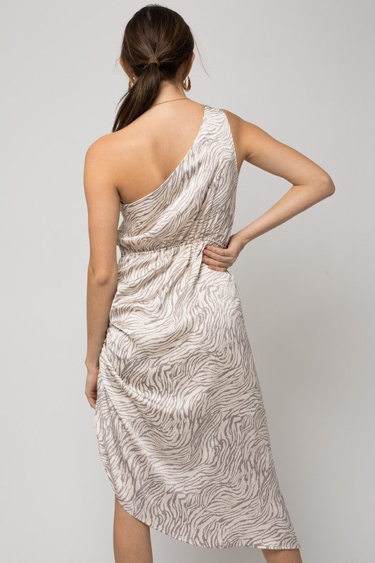 One Shoulder Abstract Print Dress back view