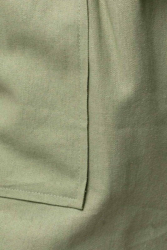 Elastic Waist Front Pocket Roll-Up Shorts Moss Green up close of fabric