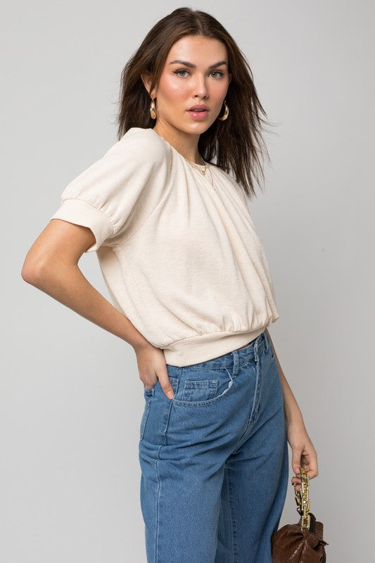 Shirring Neck Rib Top front