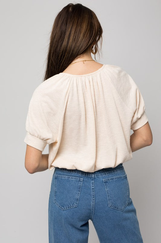 Shirring Neck Rib Top back