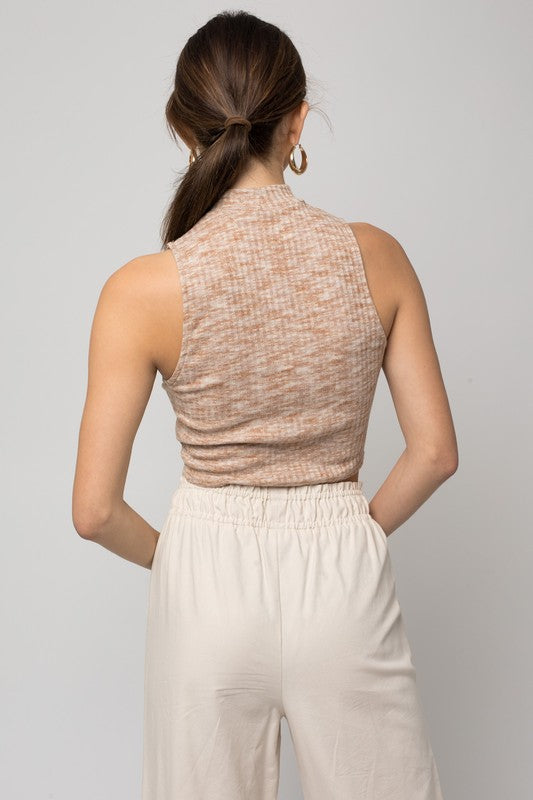 Sleeveless Mock Neck Top Tank Mocha Back view