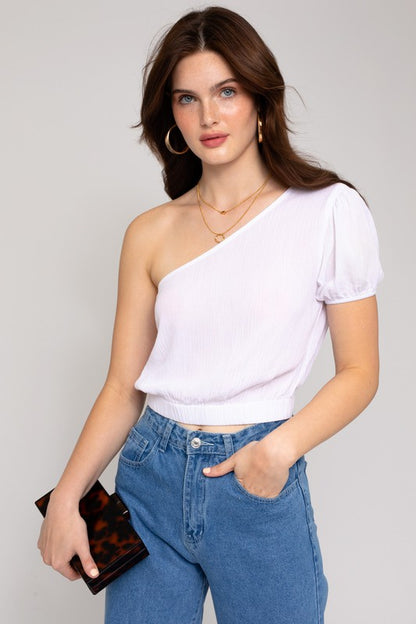 One Shoulder Top white front