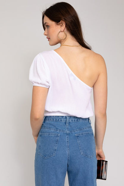 One Shoulder Top white back view