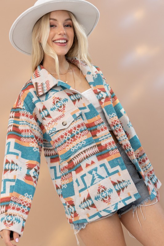 Aztec Western Shacket in TEAL