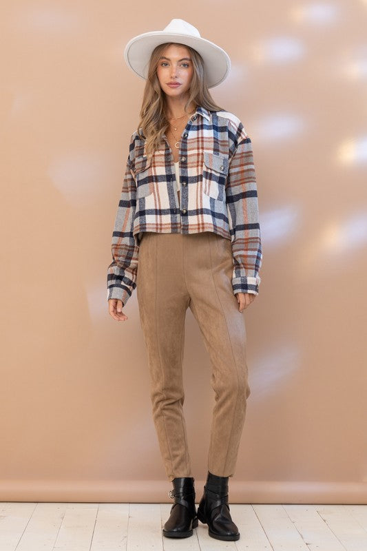 Plaid Crop Shirt Jacket in RUST