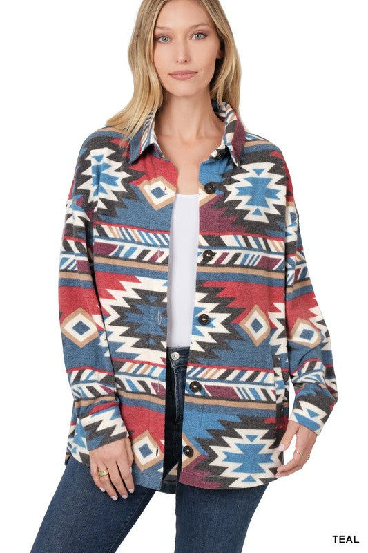 Aztec Oversized Shacket With Pockets