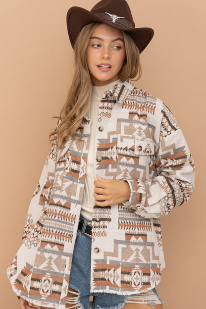 Aztec Western Shacket in BEIGE