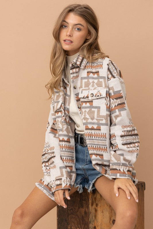 Aztec Western Shacket in BEIGE