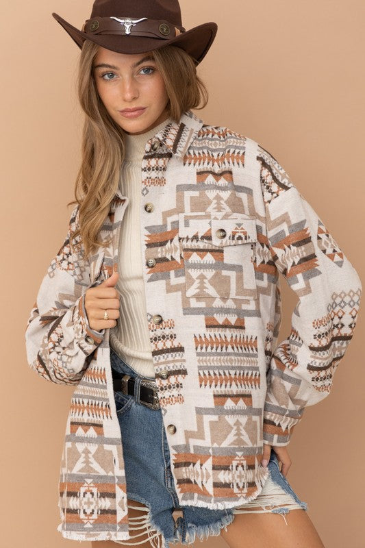 Aztec Western Shacket in BEIGE