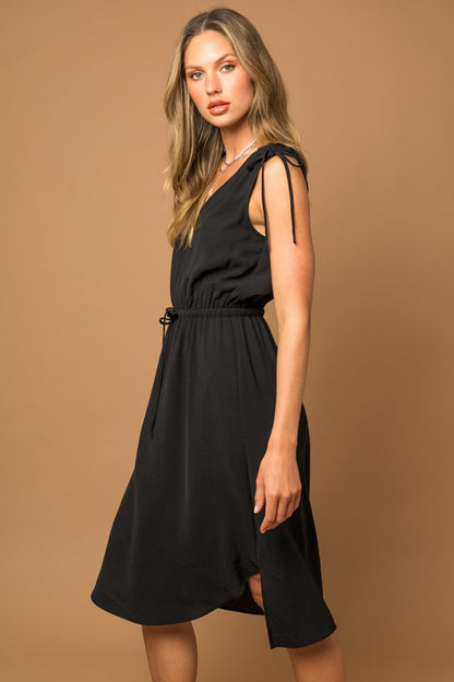 Sleeveless Ruching Waist Dress side view Black