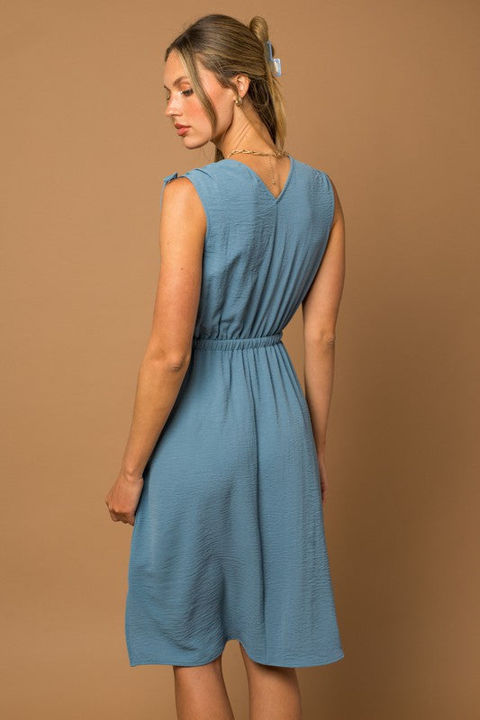 Sleeveless Ruching Waist Dress back Blue