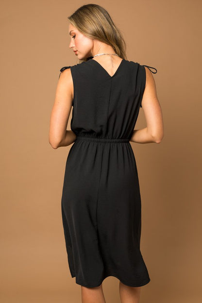 Sleeveless Ruching Waist Dress back Black