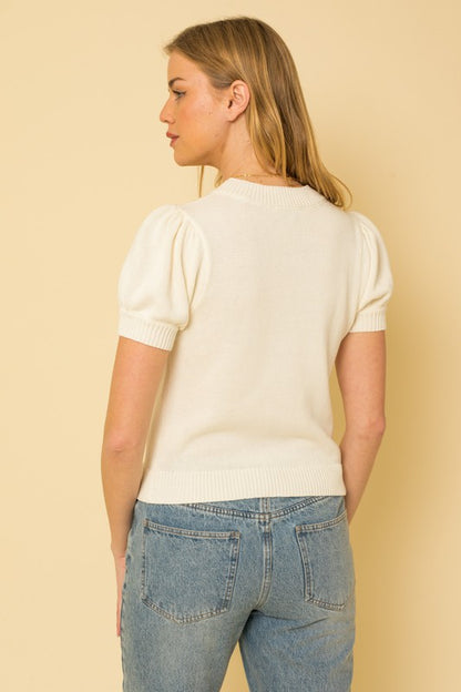 Short Sleeve Sweater Top ivory back