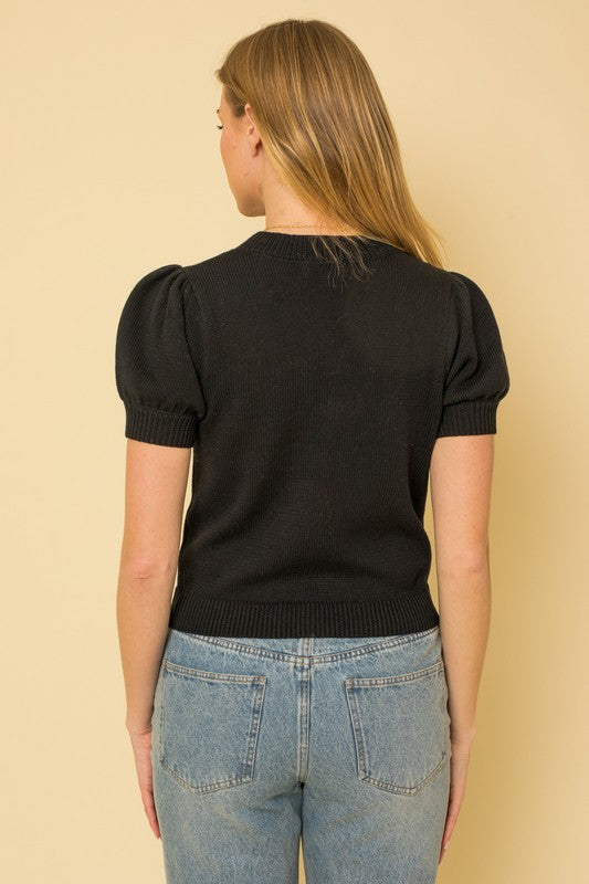 Short Sleeve Sweater Top back Black