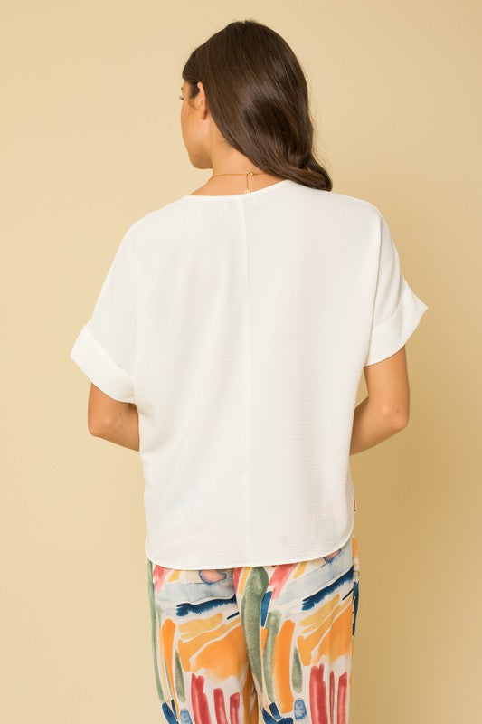 V-Slit Short Sleeve Blouse white back view