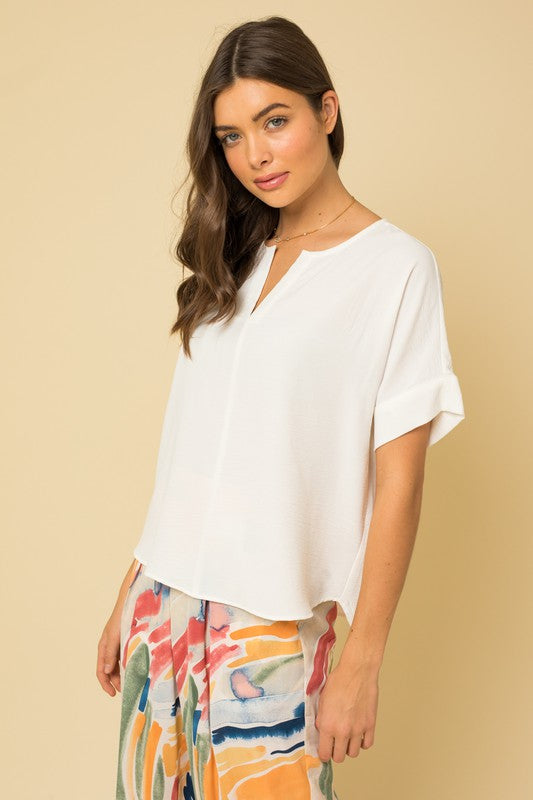 V-Slit Short Sleeve Blouse white side view