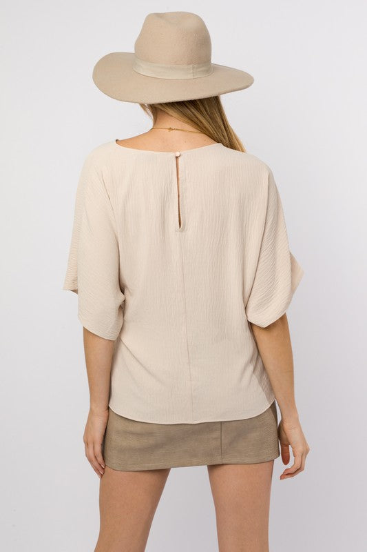 Side Cross Tie Blouse back Oatmeal