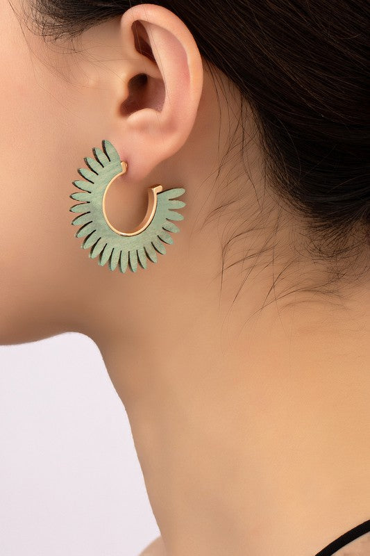 Color coated wood solar ray hoop earrings