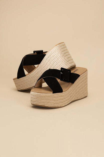 Espadrille Platform Slides BLACK