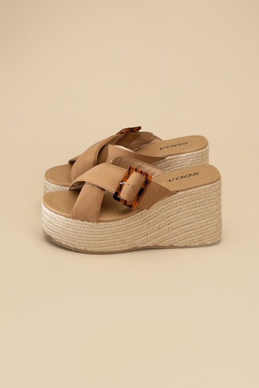 Espadrille Platform Slides TAN