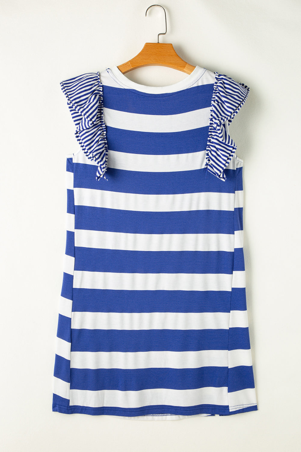 Ruffled Striped Round Neck Cap Sleeve Mini Dress