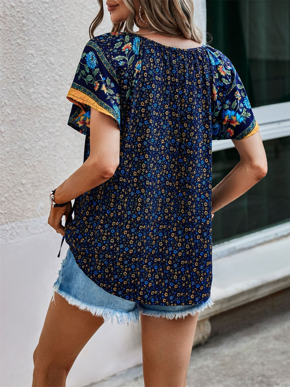 Tied Printed Short Sleeve Blouse