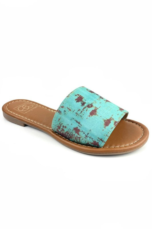 Lulu Handmade One-Band Slide Sandal Rusted Turquoise