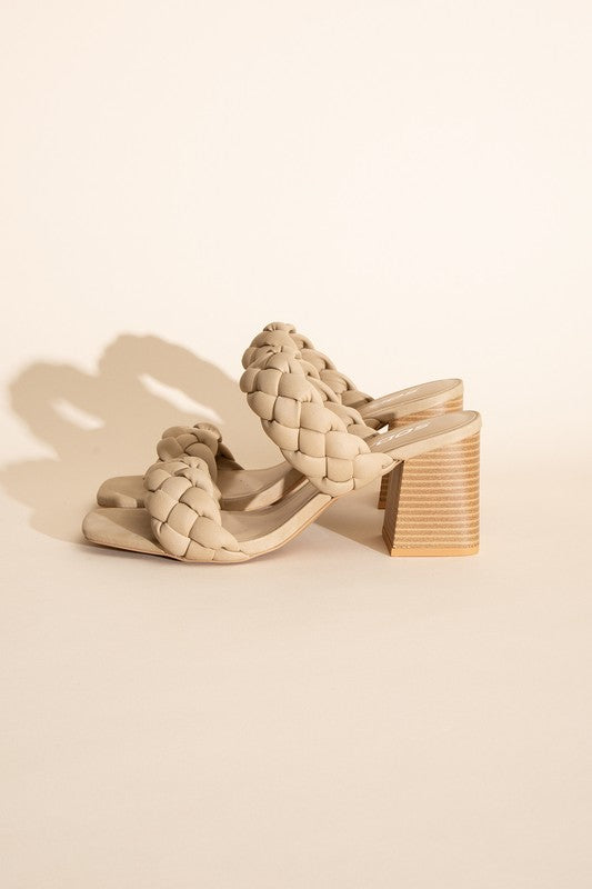 BUGGY BRAIDED STRAP MULE HEELS Taupe