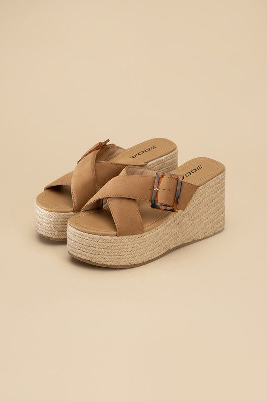 Espadrille Platform Slides TAN