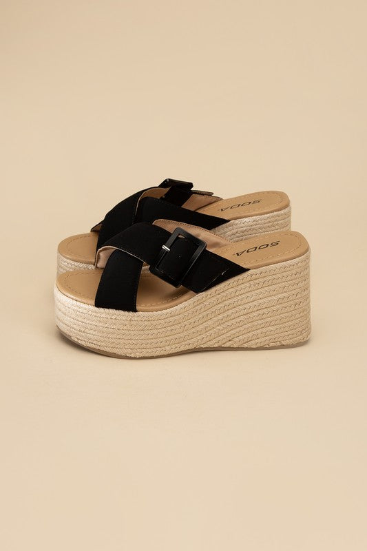 Espadrille Platform Slides BLACK