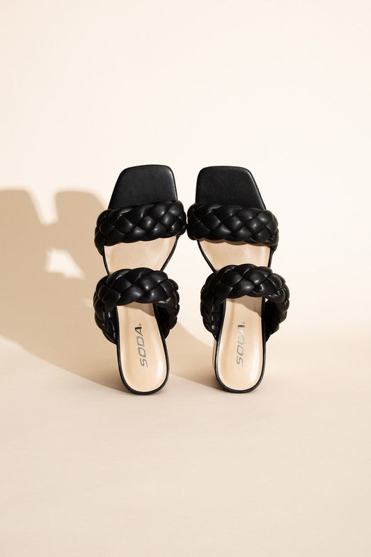 BUGGY BRAIDED STRAP MULE HEELS Black