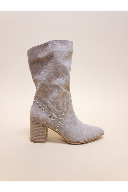 Midi Suede Booties with Studs Taupe