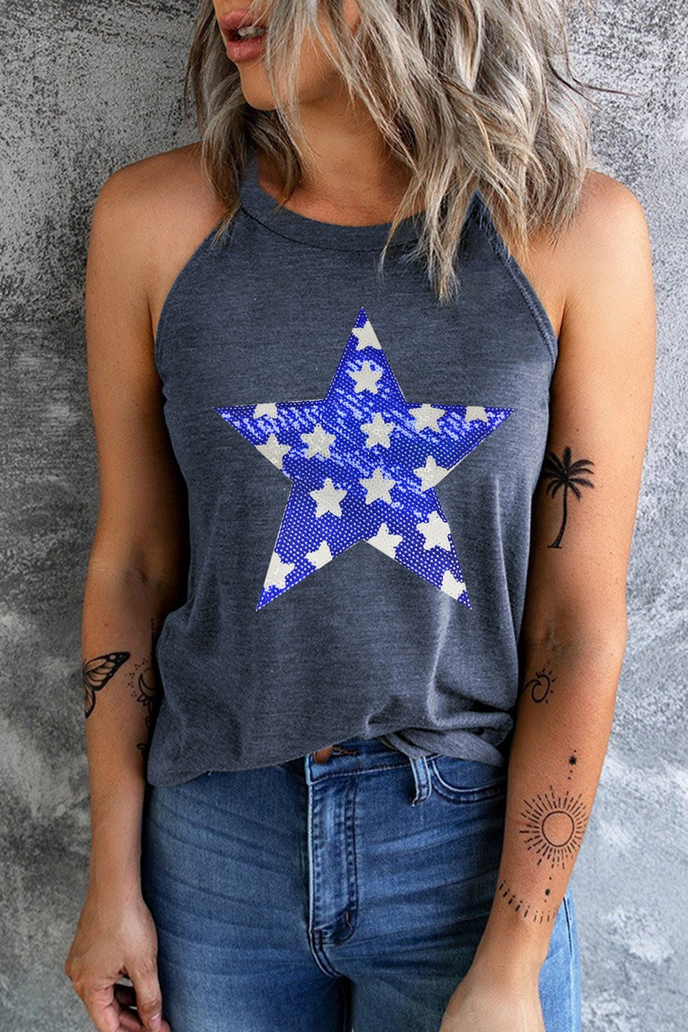 Sequin Star Grecian Neck Tank