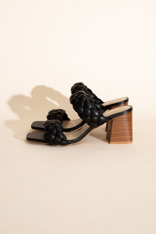 BUGGY BRAIDED STRAP MULE HEELS Black