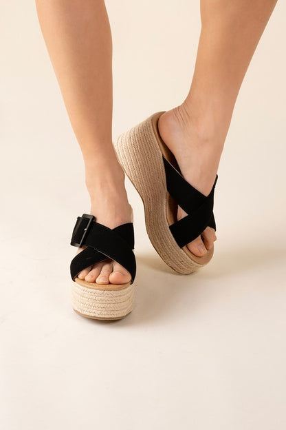 Espadrille Platform Slides BLACK