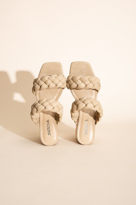 BUGGY BRAIDED STRAP MULE HEELS Taupe